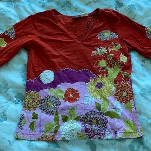 Red Small Floral Top